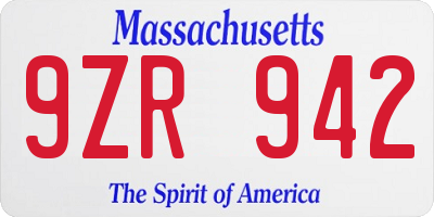 MA license plate 9ZR942