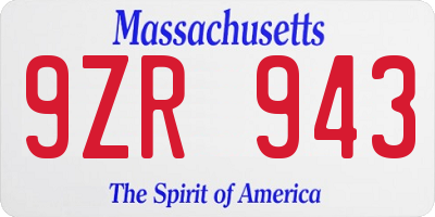 MA license plate 9ZR943