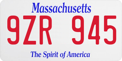 MA license plate 9ZR945