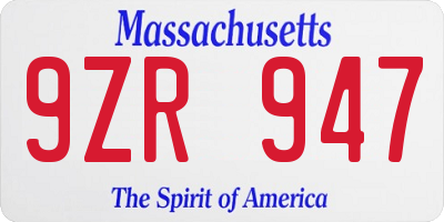 MA license plate 9ZR947