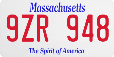 MA license plate 9ZR948
