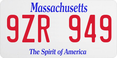 MA license plate 9ZR949