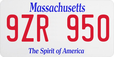 MA license plate 9ZR950