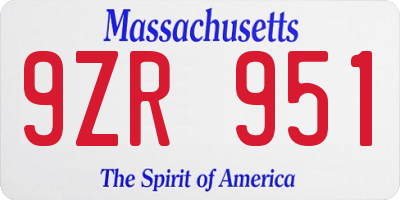 MA license plate 9ZR951