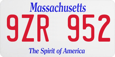 MA license plate 9ZR952