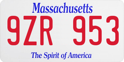 MA license plate 9ZR953