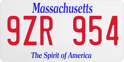 MA license plate 9ZR954