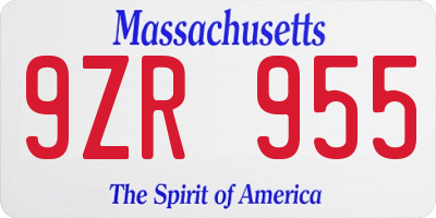 MA license plate 9ZR955