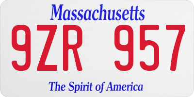 MA license plate 9ZR957