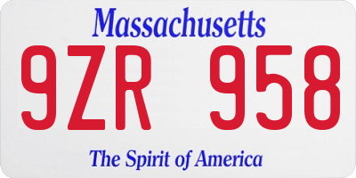 MA license plate 9ZR958