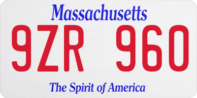 MA license plate 9ZR960