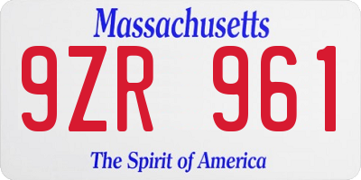 MA license plate 9ZR961