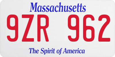 MA license plate 9ZR962