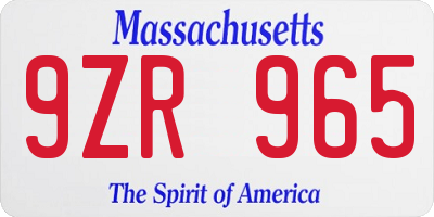 MA license plate 9ZR965