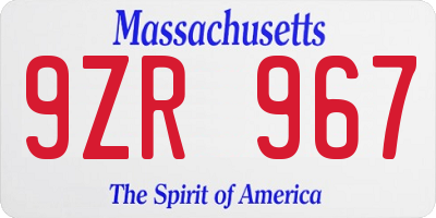 MA license plate 9ZR967