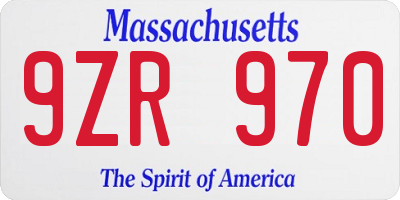 MA license plate 9ZR970