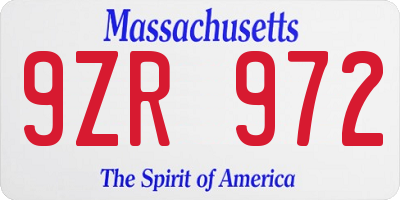 MA license plate 9ZR972