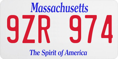 MA license plate 9ZR974