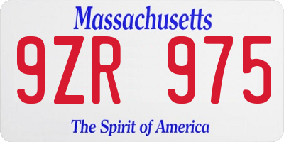 MA license plate 9ZR975