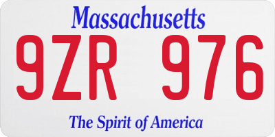 MA license plate 9ZR976