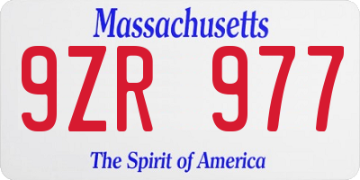 MA license plate 9ZR977