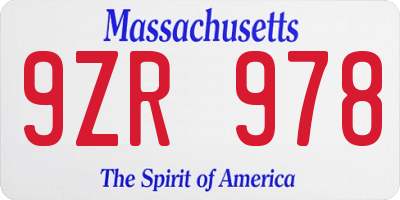 MA license plate 9ZR978