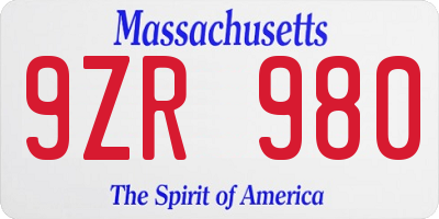 MA license plate 9ZR980