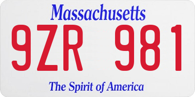 MA license plate 9ZR981