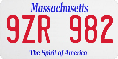 MA license plate 9ZR982