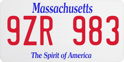 MA license plate 9ZR983