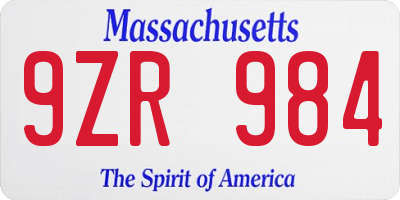 MA license plate 9ZR984