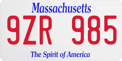 MA license plate 9ZR985