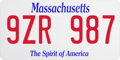 MA license plate 9ZR987