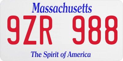 MA license plate 9ZR988