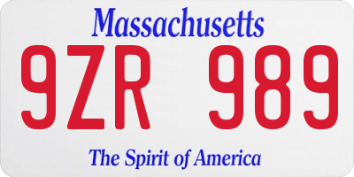 MA license plate 9ZR989