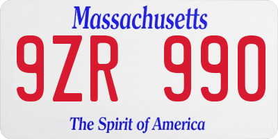 MA license plate 9ZR990