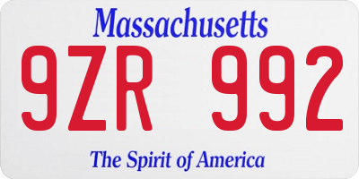 MA license plate 9ZR992