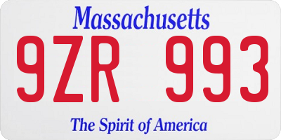MA license plate 9ZR993