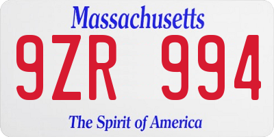 MA license plate 9ZR994