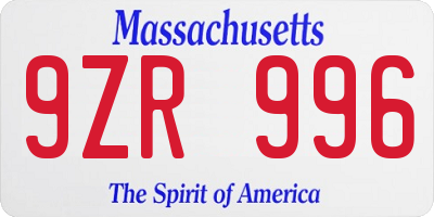 MA license plate 9ZR996