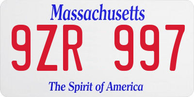 MA license plate 9ZR997