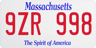 MA license plate 9ZR998