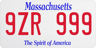 MA license plate 9ZR999