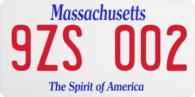 MA license plate 9ZS002