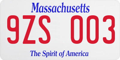 MA license plate 9ZS003