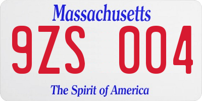 MA license plate 9ZS004