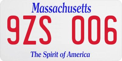 MA license plate 9ZS006