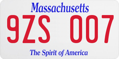 MA license plate 9ZS007