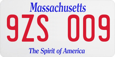 MA license plate 9ZS009