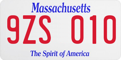 MA license plate 9ZS010